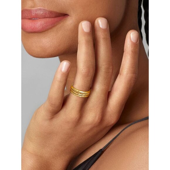 4PC S925 Sterling Silver Rings for Women, 14k Gold Filled Plated Stackable Thin - Picture 6 of 7